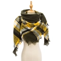 Green and yellow plaid oversized square scarf with fringe on a mannequin - Army Green Plaid