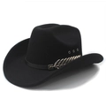 Black western felt cowboy hat featuring golden feather ornament and metal air vents - M (56-58cm) / Black