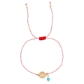 Handmade red and white woven evil eye bracelet with golden medallion and blue bead - Red White Medal Blue Bead (JS-B23112219A)