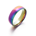 Macro detail of rainbow gradient stainless steel ring with polished inner surface - US 8 / Colorful
