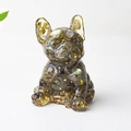 French Bulldog resin figurine with dark teal labradorite stones and gold foil flakes - Black Labradorite
