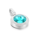 Minimalist round lake blue gemstone pendant with polished silver stainless steel setting - Lake Blue Gemstone Silver Base (KP100737-K)