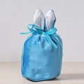 Sky blue velvet Easter bunny ear pouch with matching satin drawstring on wood - Large / Blue
