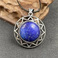 Lapis lazuli stone hexagram pendant on black rope chain with vintage silver finish - Lapis Lazuli