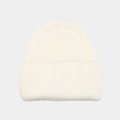 Cozy white ribbed angora rabbit fur knit beanie for women with classic fold-over cuff design - White