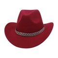 Detailansicht eines weinroten Woll-Cowboyhuts mit geometrisch gewebtem Hutband - Einheitsgröße / Weinrot (Schwarzer Sechseck-Gürtel)