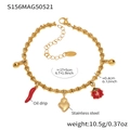 Goldenes Edelstahl-Bambusarmband mit Anhängern aus roter Paprika und Herz - Gold DIY Charm-Fußkettchen (Chili/Herz/Marienkäfer/Glocke)
