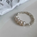 Minimalist 925 silver beaded ring featuring five lustrous white freshwater pearls - Silver Nugget Pearl (JZ0155)