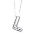 Silver mirror-polished 3D balloon letter L pendant necklace with minimalist link chain - Letter L