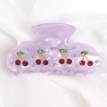 Purple acrylic hair claw clip with red rhinestone cherry pattern on fabric background - Regular / Purple