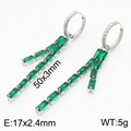 Pendientes de plata con piedras verdes rectangulares y borlas largas, 50 mm - Borla Verde Plateada (KE108819-KFC)