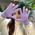 Purple touchscreen knit gloves with snowman embroidery and Christmas theme design - Red Riding Hood Snowman / Purple