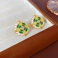 #5 Green - Silver Needle Drip Oil Inlaid Diamond Earrings
