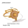 18k gold plated stainless steel ring with starburst pattern on a round rose quartz stone - Round Starburst Decorative Disk Open Style (JDRW2305007)