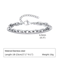 Detail of stainless steel double-layer chain bracelet with 6.5mm width and lobster clasp - Full Steel Color