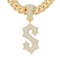 Hip hop gold plated Cuban chain necklace featuring an iced-out letter S pendant with clear stones - Gold Letter S Pendant + 20in Cuban Chain
