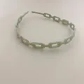Close-up of mint green acetate headband with minimalist hollow chain link design - Green