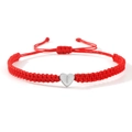 Red braided nylon heart bracelet with silver letter I charm and adjustable pull knot - Silver Heart-I / Red