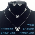 Hollow butterfly jewelry set with necklace bracelet and stud earrings in silver finish - 3-Piece Set (Necklace+Bracelet+Earrings) / Steel