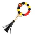 Silicone bead keychain with red heart cross charm and black leather tassel in German flag colors - Red Heart