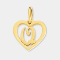 Pendentif en forme de cœur en acier inoxydable doré avec une lettre Q initiale ajourée - Lettre Q