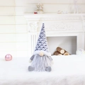 Retractable grey Christmas gnome plush with knitted hat and long white beard decoration - 32025 Gray Sitting Gnome