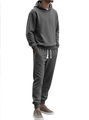 Detail of dark grey tracksuit with textured jacquard pattern on hoodie and joggers - S / Gray