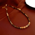 Vintage irregular stone beaded triple-layer necklace with golden tiger eye stones - 12# Necklace-Gold-Brown