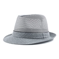 Grey breathable mesh trilby hat for men featuring a stylish black decorative band - M (56-58cm) / Gray