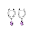 Elegant silver hoop earrings featuring drop-shaped purple zircon gemstones in sleek finish - Silver Hoop Purple Teardrop Pendant (JHQ0009-SS-1)