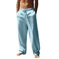 Pantalon en lin bleu clair pour homme avec taille élastique à cordon et coupe droite - S / Rose bonbon