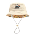 Beige kids cotton sun hat with cute excavator embroidery and colorful printed brim - 50cm (1-3 Years) / Beige-Excavator