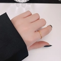 Minimalist gold titanium steel ring with a single zircon worn on a model's finger - US 6 / Solitaire / Gold
