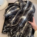 Checkered warm scarf with colorful dots and fringe detail in soft cashmere-like fabric - Black