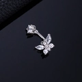 Detailed macro view of a silver butterfly belly ring with sparkling zircon stones - Double Ear Butterfly Silver