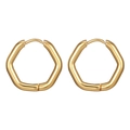 Polished golden stainless steel hexagonal hoop earrings with a glossy metal finish - Hexagon - Gold (Single Piece)