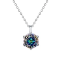 Moissanite 925 sterling silver necklace with rainbow fire pendant in six-prong setting - 1 Carat Blue Moissanite/White Gold
