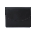 Cartera compacta de cuero negro minimalista con solapa semicircular y costura elegante - Negro