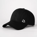 Classic black cotton baseball cap featuring a white graffiti smiley face embroidery - Adjustable / Black