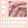 Almond-shaped orange and pink press-on nails set with glitter lines, 24 pieces - W624 Fashion Pomelo Orange (W624)