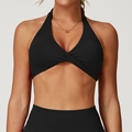 Schwarzer Halterneck-Sport-BH mit Knotendetail und elastischem Funktionsmaterial - S / Premium Schwarz
