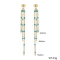 Gold stainless steel tassel earrings with lapis blue resin beads in tiered drop design - Gold-Green