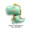 Detail of cartoon mint green dinosaur crown balloon with 90x74cm dimensions label - Crown Dinosaur