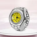 Creative ring watch with yellow dial and elastic silver alloy band for men and women - Small Round Yellow Dial