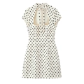 Polka dot short dress in cream with black dots, bow tie collar and back cutout detail - XS / White Polka Dot