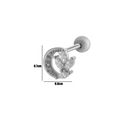 Silver crescent moon stud earring with sparkling cubic zirconia measuring 0.7cm by 0.8cm - Silver #7