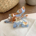 Grande pince à cheveux papillon en acétate avec texture marbrée bleue et orange - Style Papillon / 11.5cm / Bleu Marron