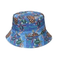 Blue sun bucket hat with colorful sea turtle print for summer beach and outdoor protection - M (56-58cm) / Light Blue Turtle
