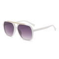 Classic pilot sunglasses with white frames, purple gradient lenses and gold metal trim - White Frame Gradient Grey