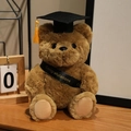 Brown graduation teddy bear in plush fabric with yellow tassel cap and gift sash - Black Sash Style